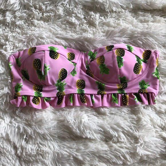 Pink ruffle pineapple print bikini swim top - Picture 2 of 5
